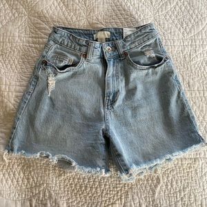 H&M High Waist Raw Hem Denim Shorts